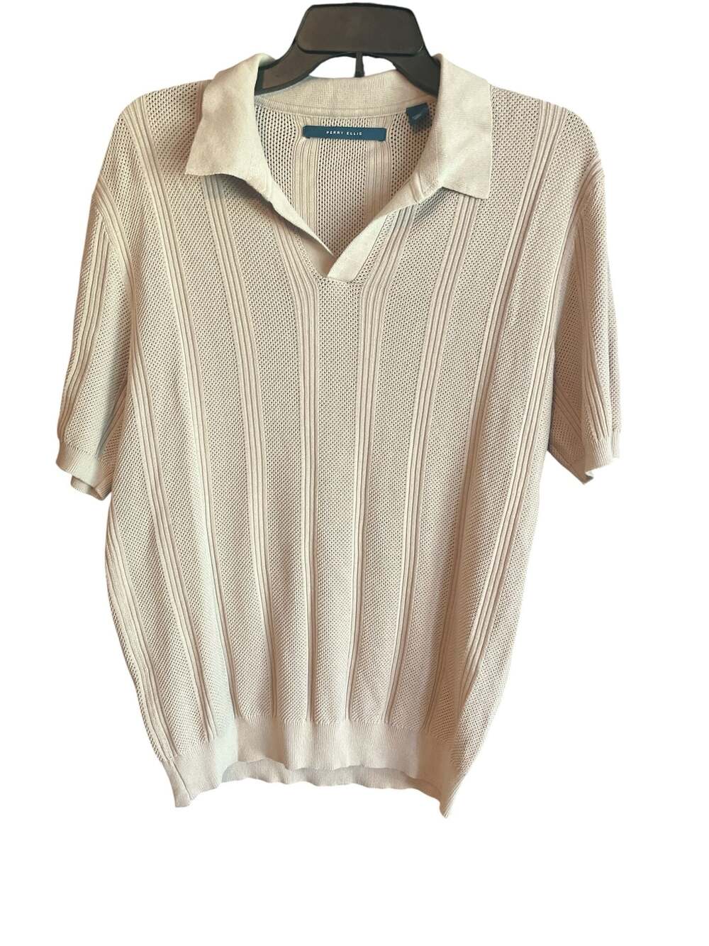 Perry Ellis Men's Short Sleeve Knit V-Neck Polo Shirt, Size M